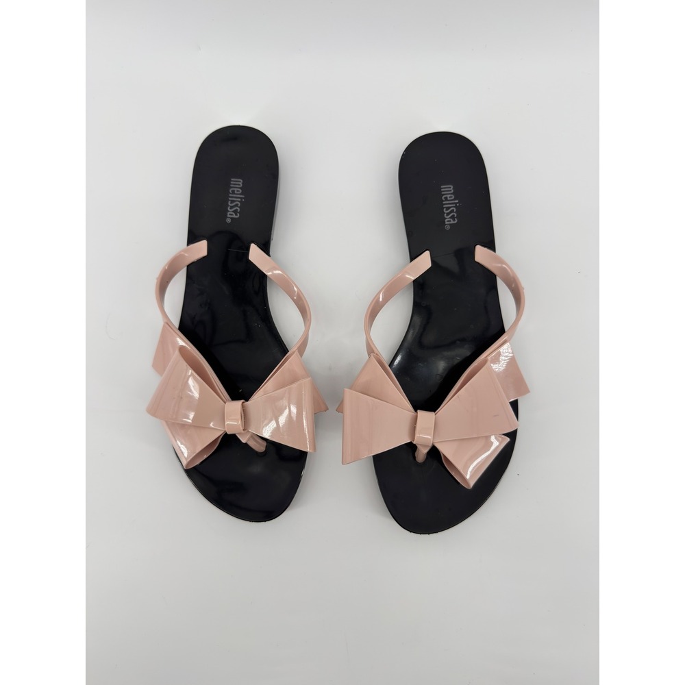 Melissa Harmonic Bow Jelly Flip Flop Sandals Pink Black Size 9